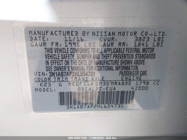 Nissan SENTRA SV 2017 3N1AB7AP2HL654731 Image 9