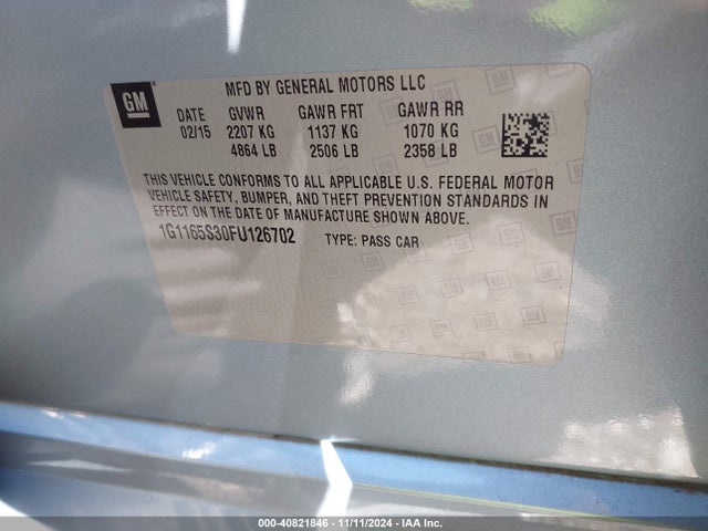 Chevrolet IMPALA 2LZ 2015 1G1165S30FU126702 Image 9