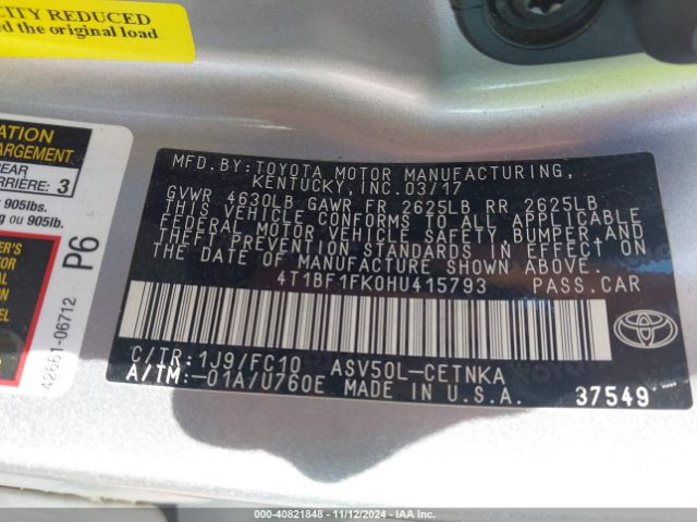 Toyota CAMRY LE 2017 4T1BF1FK0HU415793 Image 9