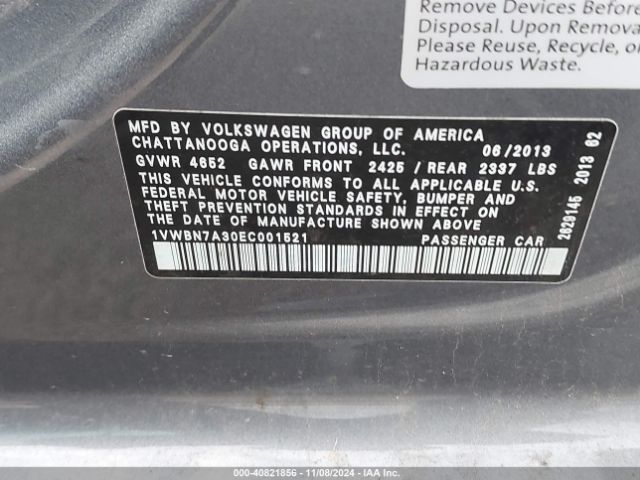 1VWBN7A30EC001521 Volkswagen Passat 2.0l Tdi Se