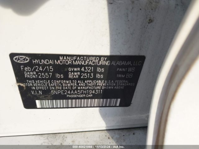 5NPE24AA5FH194311 Hyundai SONATA ECO