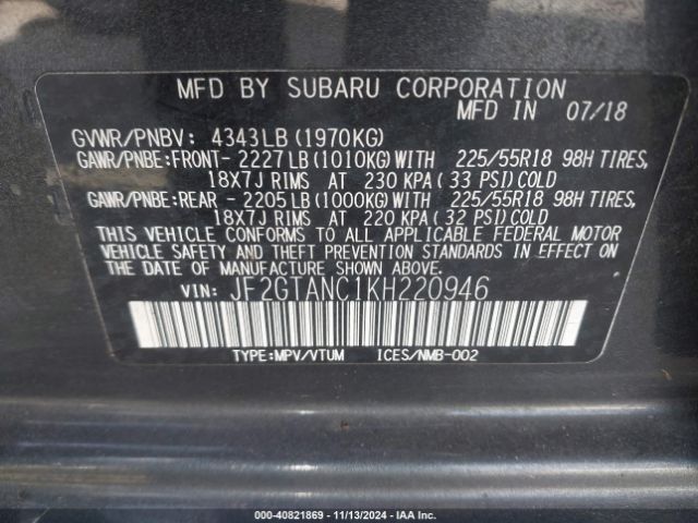 JF2GTANC1KH220946 Subaru Crosstrek 2.0i Limited