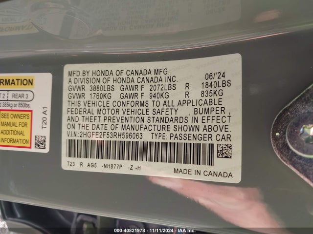 Honda Civic Sport 2024 2HGFE2F53RH596063 Image 9
