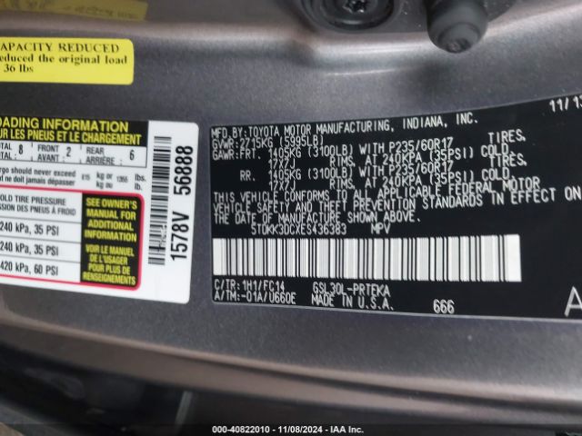 5TDKK3DCXES436383 Toyota Sienna Le V6 8 Passenger