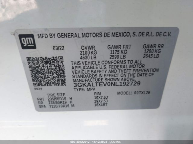 3GKALTEV0NL192729 GMC Terrain Awd Sle
