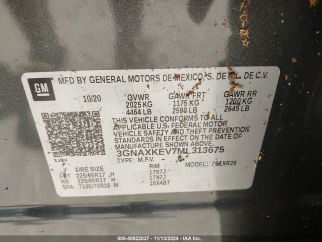 3GNAXKEV7ML313675 Chevrolet Equinox Fwd Lt
