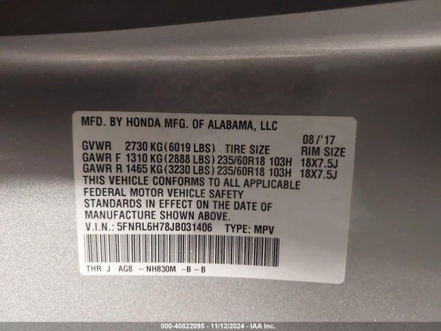 Honda Odyssey Ex-l 2018 5FNRL6H78JB031406 Image 9