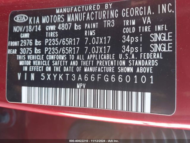 5XYKT3A66FG660101 KIA SORENTO LX