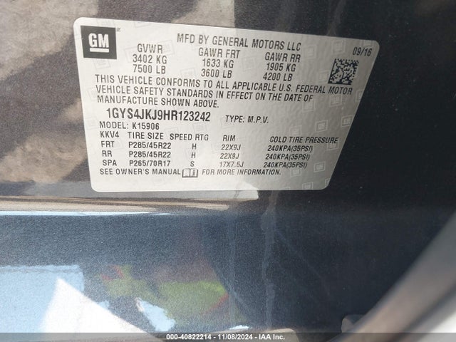 2017 CADILLAC ESCALADE ESV 1GYS4JKJ9HR123242 Photo 8
