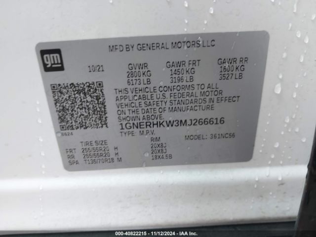 1GNERHKW3MJ266616 Chevrolet Traverse Fwd Lt Leather