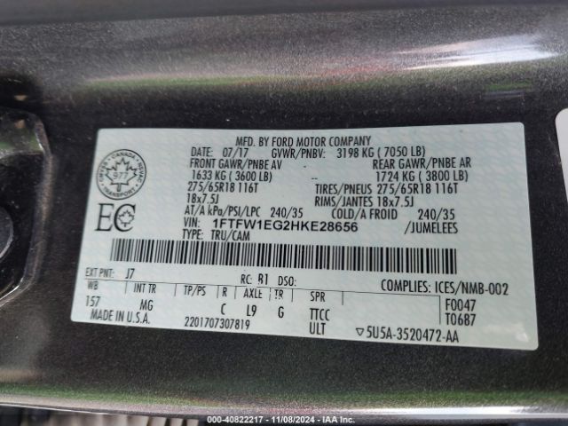 1FTFW1EG2HKE28656 Ford F-150 Xlt