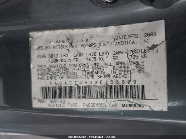 2003 MITSUBISHI ECLIPSE 4A3AC74H33E158809 Photo 8