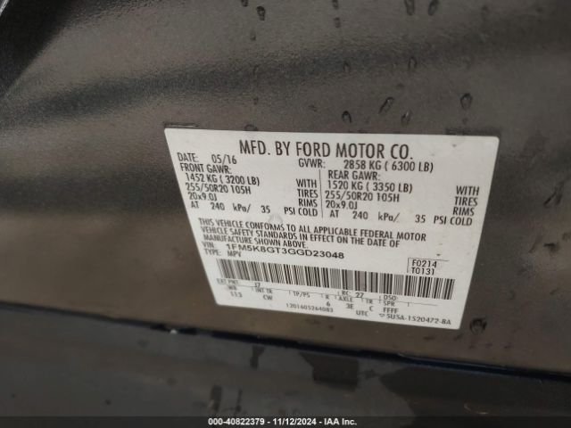 1FM5K8GT3GGD23048 Ford EXPLORER SPORT