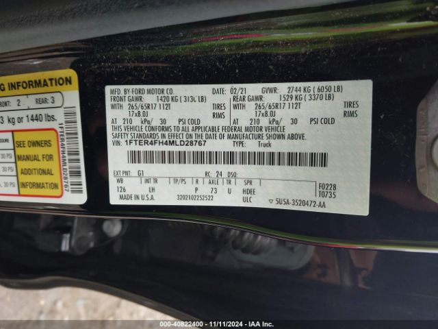 1FTER4FH4MLD28767 Ford Ranger Xlt