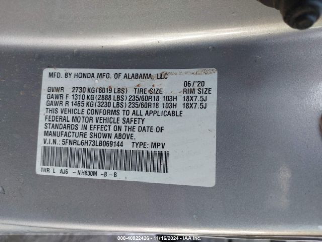 5FNRL6H73LB069144 Honda Odyssey Ex-l/ex-l W/navi   Res