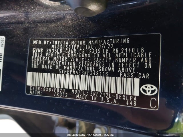 Toyota COROLLA LE 2022 5YFEPMAE3NP348116 Image 9