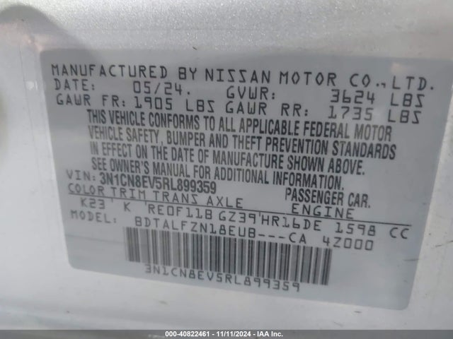 Nissan Versa 1.6 Sv 2024 3N1CN8EV5RL899359 Image 9