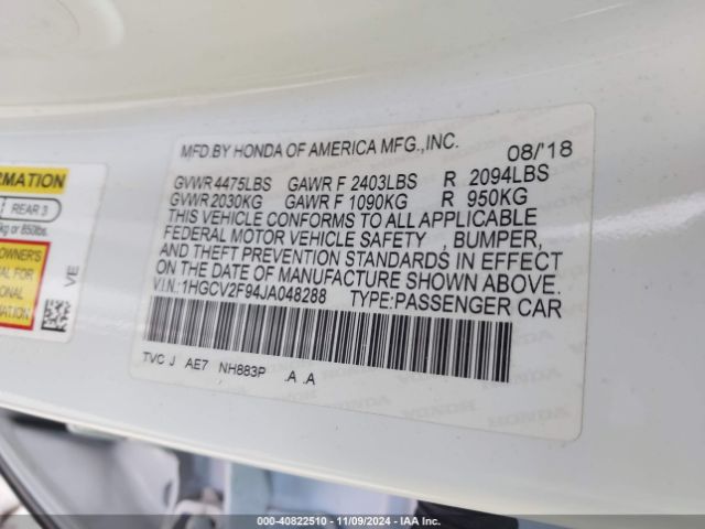 1HGCV2F94JA048288 Honda Accord Touring 2.0t