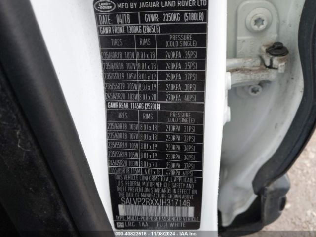 SALVP2RXXJH317146 Land Rover Range Rover Evoque Se/se Premium