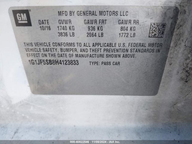 1G1JF5SB8H4123833 Chevrolet Sonic Premier Auto