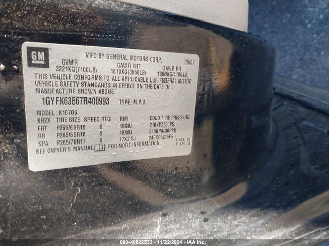 2007 CADILLAC ESCALADE 1GYFK63867R400993 Photo 8