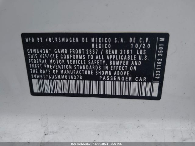 3VW6T7BU3MM016378 Volkswagen Jetta Gli 2.0t Autobahn/2.0t S