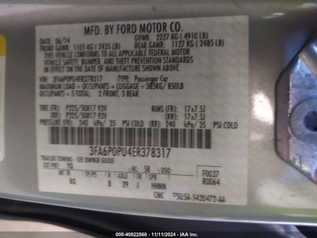 3FA6P0PU4ER378317 Ford Fusion Energi Se Luxury