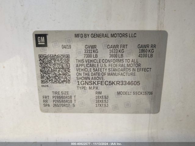 1GNSKFEC5KR334605 Chevrolet Tahoe Commercial Fleet