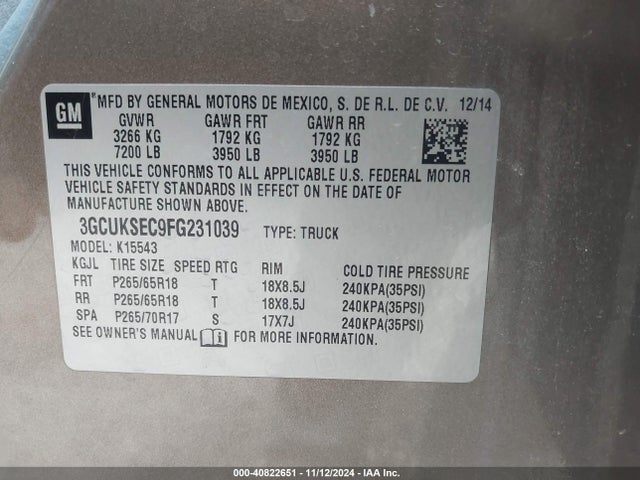 Chevrolet Silverado 1500 2lz 2015 3GCUKSEC9FG231039 Image 9