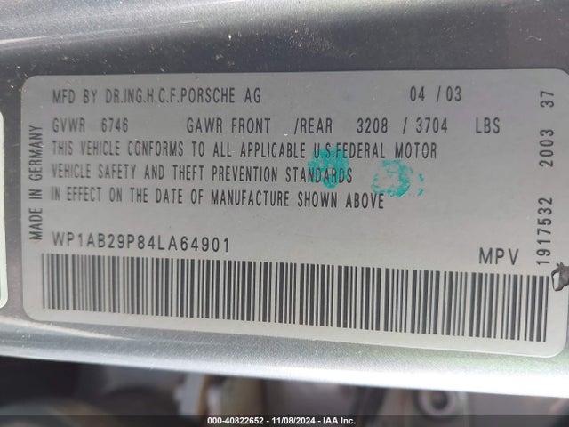 2004 PORSCHE CAYENNE WP1AB29P84LA64901 Photo 8