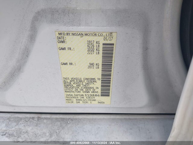 1N4AL3AP1HN359886 Nissan Altima 2.5 S
