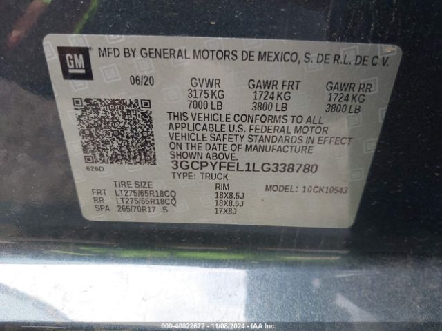 3GCPYFEL1LG338780 Chevrolet Silverado 1500 4wd  Short Bed Lt Trail Boss