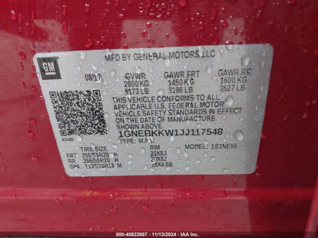 1GNERKKW1JJ117548 Chevrolet Traverse Premier