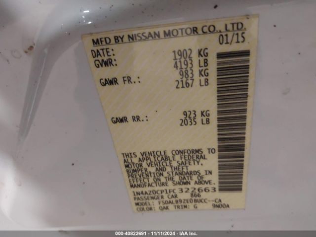 1N4AZ0CP1FC322663 Nissan LEAF S