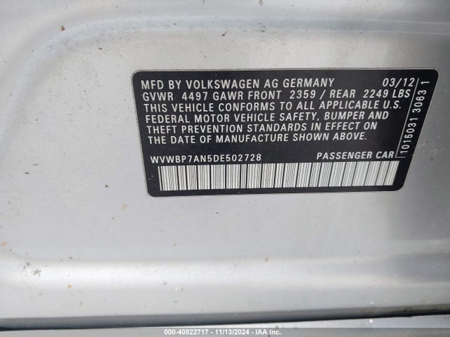 2013 Volkswagen Cc 2.0t Sport მანქანა იყიდება აუქციონზე, vin: WVWBP7AN5DE502728, აუქციონის ნომერი: 40822717