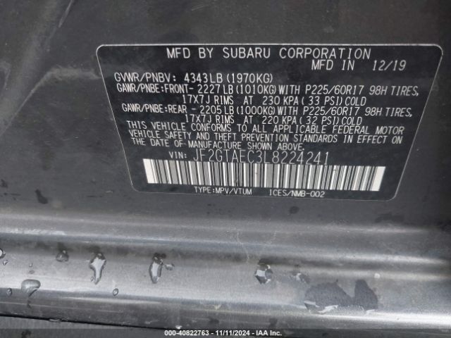 JF2GTAEC3L8224241 Subaru Crosstrek Premium