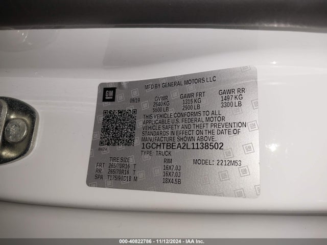 1GCHTBEA2L1138502 Chevrolet Colorado 4wd  Long Box Wt