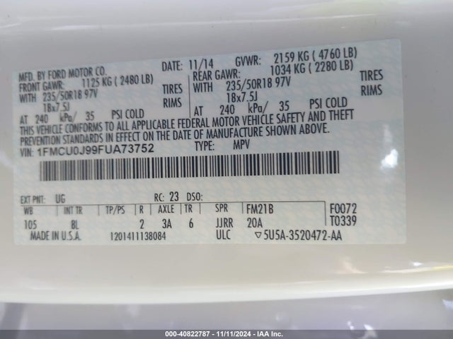 Ford Escape Titanium 2015 1FMCU0J99FUA73752 Image 9