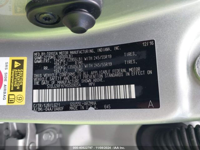 5TDJZRFH7HS509054 Toyota Highlander Se