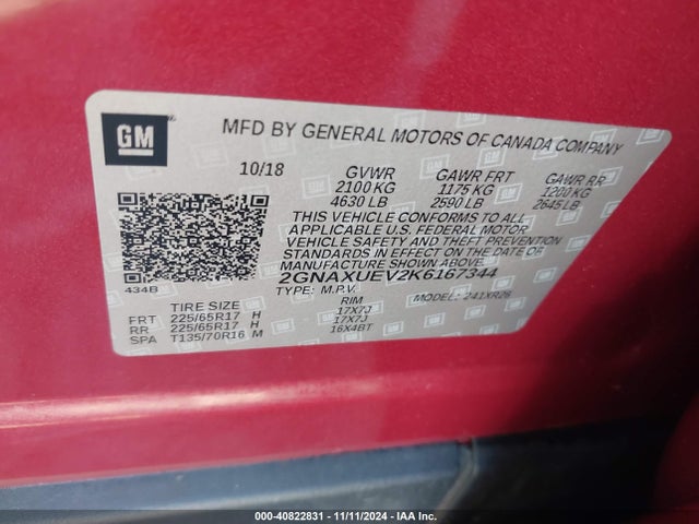 Chevrolet EQUINOX LT 2019 2GNAXUEV2K6167344 Image 9