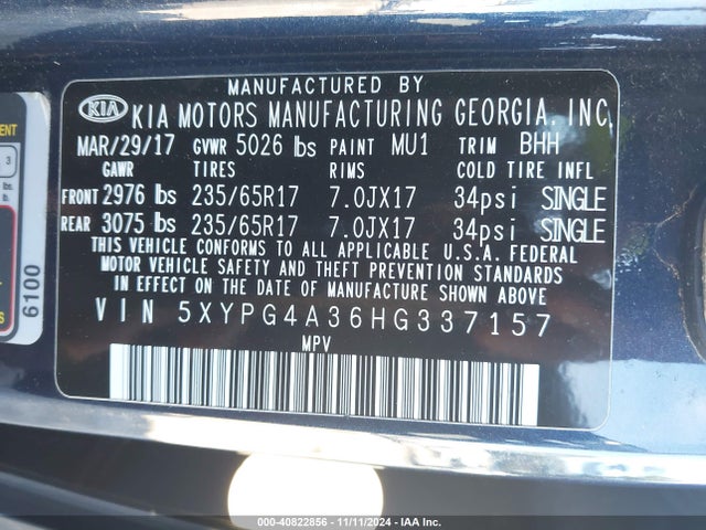 KIA Sorento 2.4l Lx 2017 5XYPG4A36HG337157 Image 9