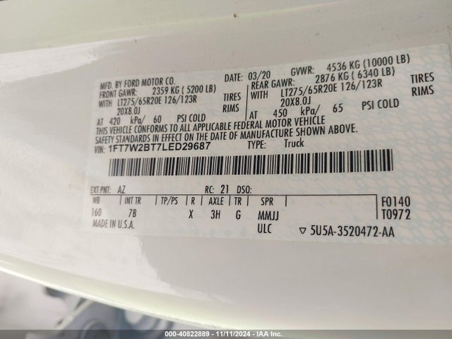 Ford F-250 Platinum 2020 1FT7W2BT7LED29687 Image 9