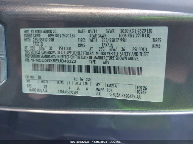 1FMCU0GX8EUD48323 Ford ESCAPE SE
