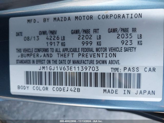 JM1GJ1V63E1139703 Mazda Mazda6 I Touring