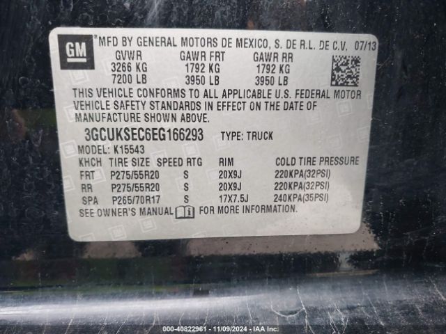 3GCUKSEC6EG166293 Chevrolet Silverado 1500 1lz