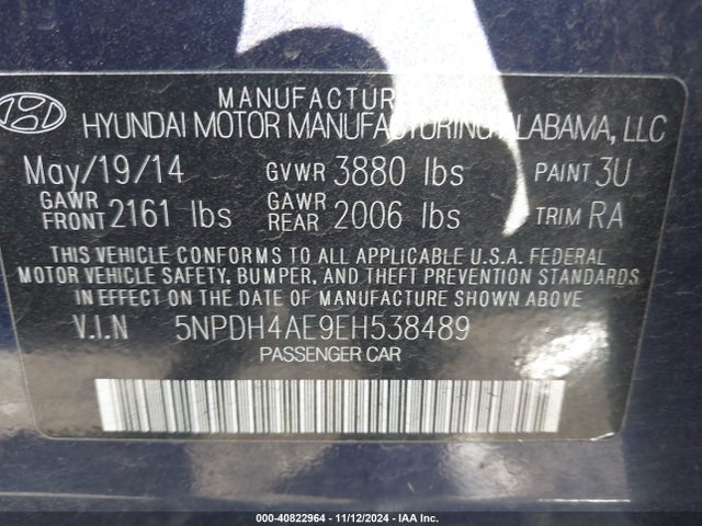 Hyundai ELANTRA SE 2014 5NPDH4AE9EH538489 Image 9