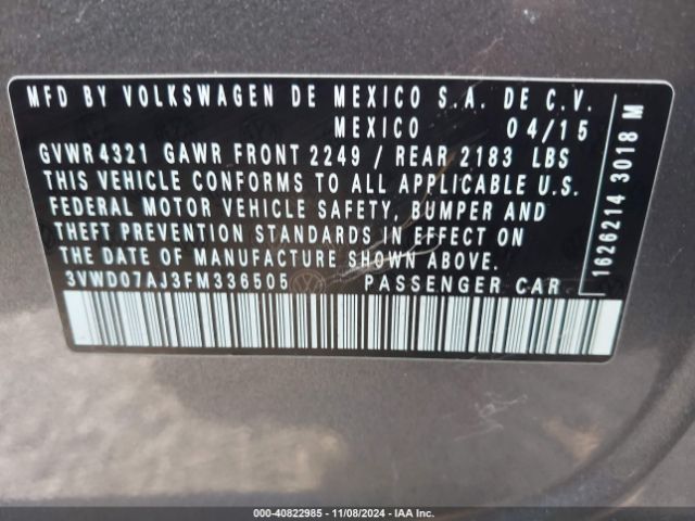 3VWD07AJ3FM336505 Volkswagen Jetta 1.8t Se