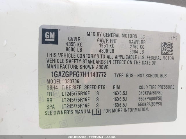 1GAZGPFG7H1140772 Chevrolet Express 3500 Lt