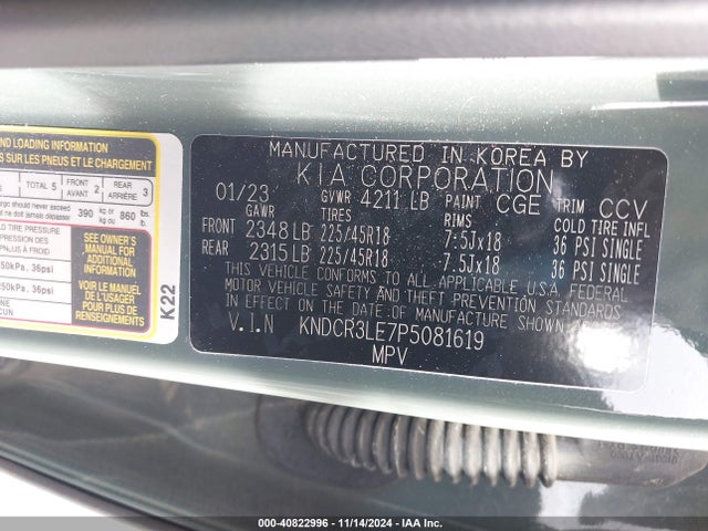 KNDCR3LE7P5081619 KIA Niro Ex Touring