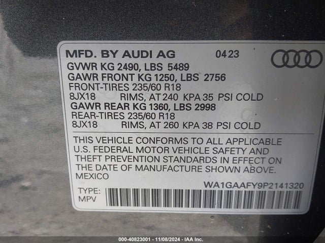 WA1GAAFY9P2141320 Audi Q5 Premium 45 Tfsi S Line Quattro
